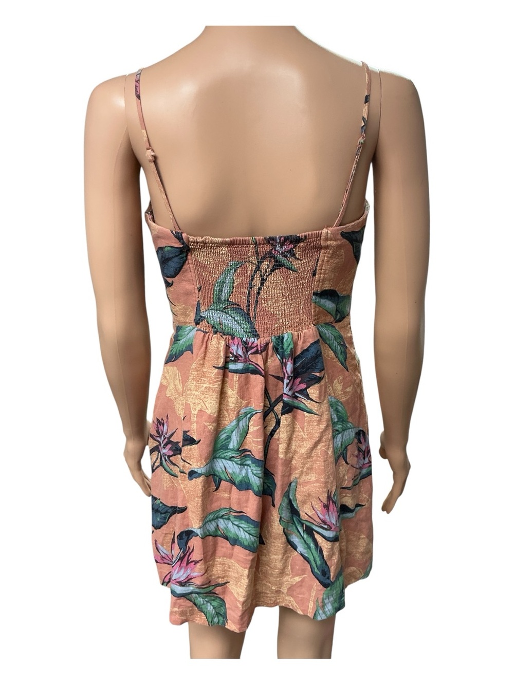 Kimchi Blue Peach Tropical-Print Faux Button Mini Dress - Picture 5 of 6